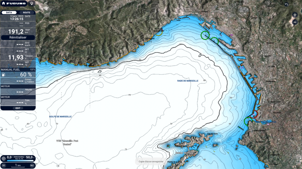 La rade de Marseille sur la cartographie furuno TZMAPS avec un niveau 1