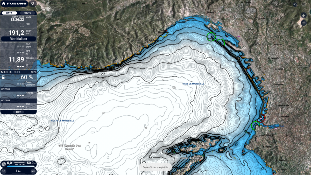 La rade de Marseille en niveau 5 sur la cartographie furuno TZMAPS